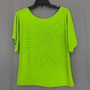 80s Style Lime Green Sequin Sunburst Top Size M  Bleeker & McDougal Made in USA